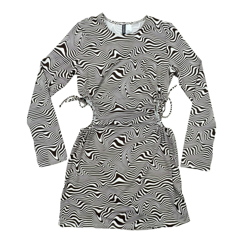 H&M Divided Zebra Wave Print Cut-Out Side Tie Bodycon Mini Dress L Y2K